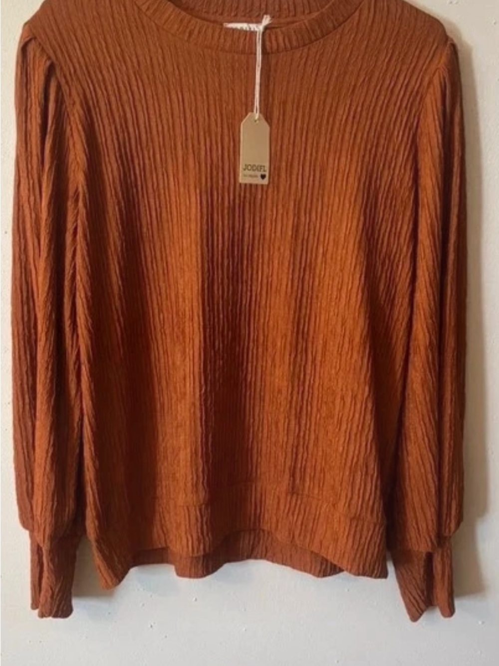 JODIFL Women's Rust Textured Crew Neck Sweater